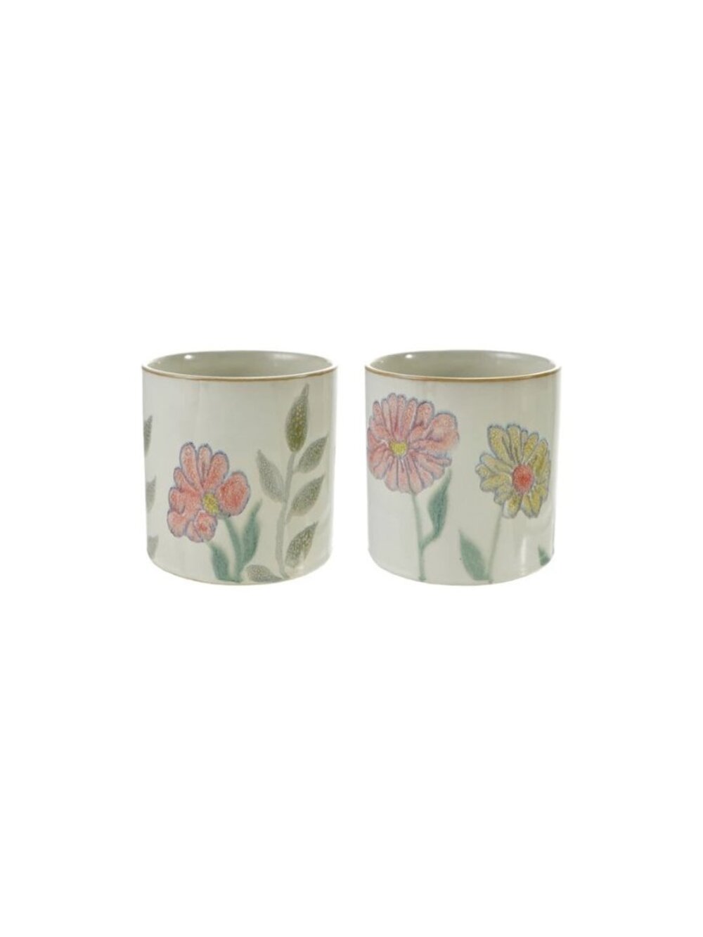 Hand Painted Floral Stoneware Planter - One - NEW Pottery Home Decor Garden